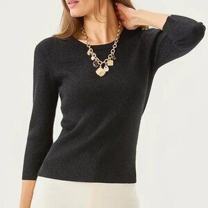 Lilly Pulitzer Women's Esli Sweater 3/4 Sleeve Black Metallic Medium NWT